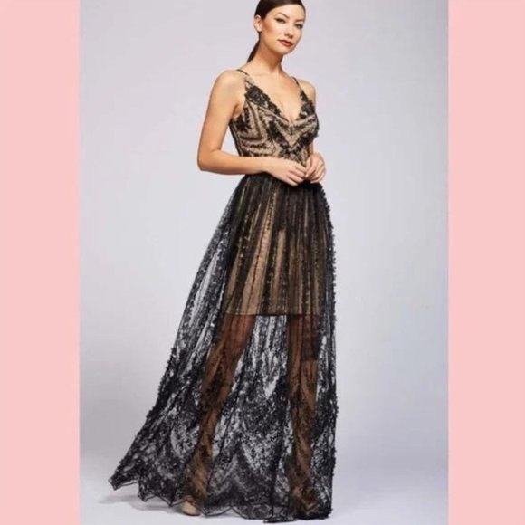 Dress the Population | Dresses | Dress The Population Chelsea Floral Lace  Aline Gown Blacknude Size Xxl Nwt